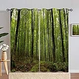 ANHOPE Forest Curtains Eyelet 80% Blackout Room Darkening Curtains Nature Green Forest Jungle Tree Print Pattern Thermal Light Blocking Window Drapes for Bedroom Living Room 66 x 90 Inch Drop 2 Panels - Image 1