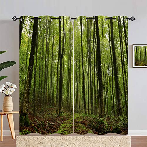 ANHOPE Forest Curtains Eyelet 80% Blackout Room Darkening Curtains Nature Green Forest Jungle Tree Print Pattern Thermal Light Blocking Window Drapes for Bedroom Living Room 66 x 90 Inch Drop 2 Panels