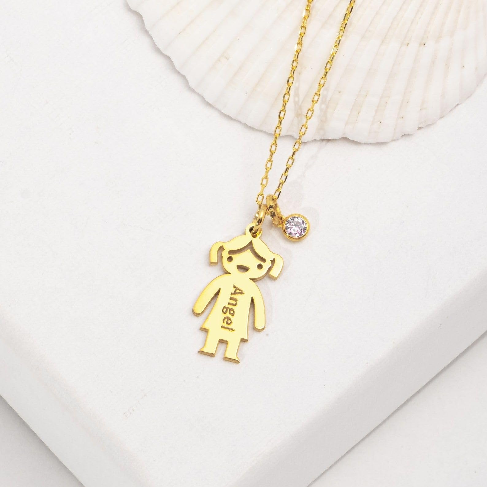 Personalizzato collana per mamma, pietra portafortuna Boy or ragazza Figures inciso ciondoli Natale per lei