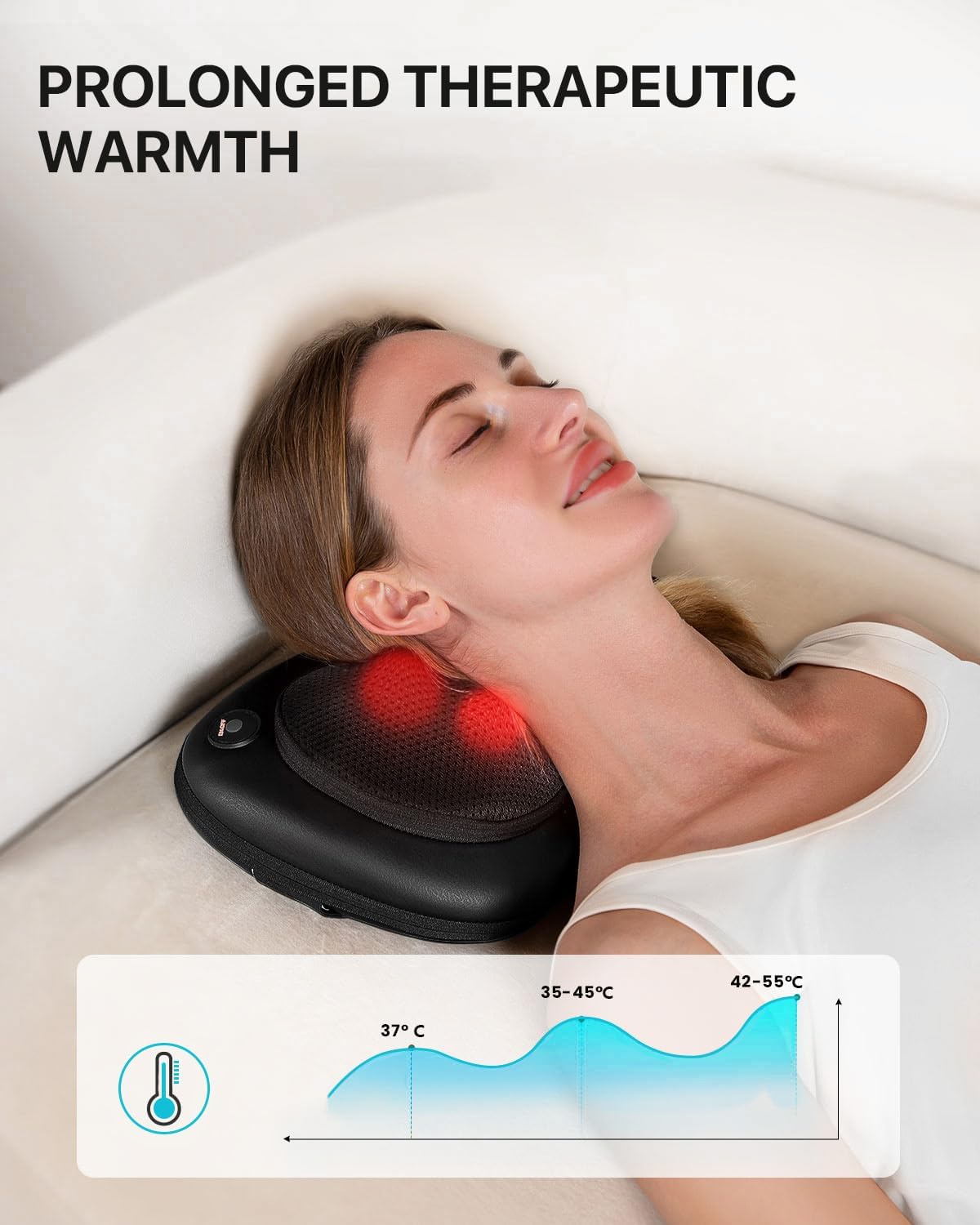 ALLJOY Cojín Masajeador Cervical y Espalda, Masaje Shiatsu Cuello Lumbar con Calor, Masajeador Electrico 3 Niveles con 4 Nodos Rotación 3D, Regalos para Mujeres Hombres para Coche Hogar Oficina