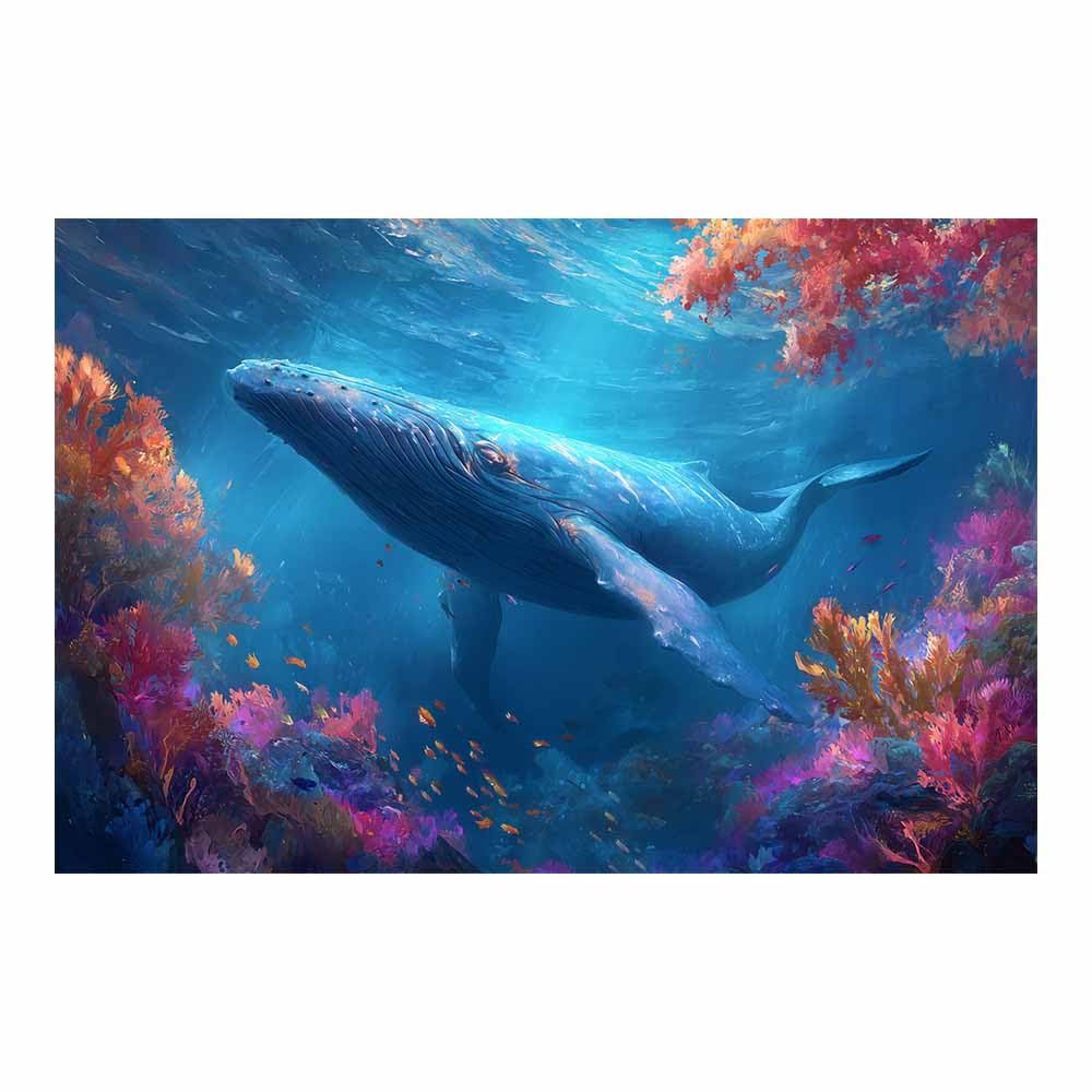 HUYEEI Canvas Wall Art Beachs Whales dive the reefs marine animals Seascape Vintage Artwork for Seaside Livings Room Bedroom Bathroom Decor(blue)-40x60cm Unframed