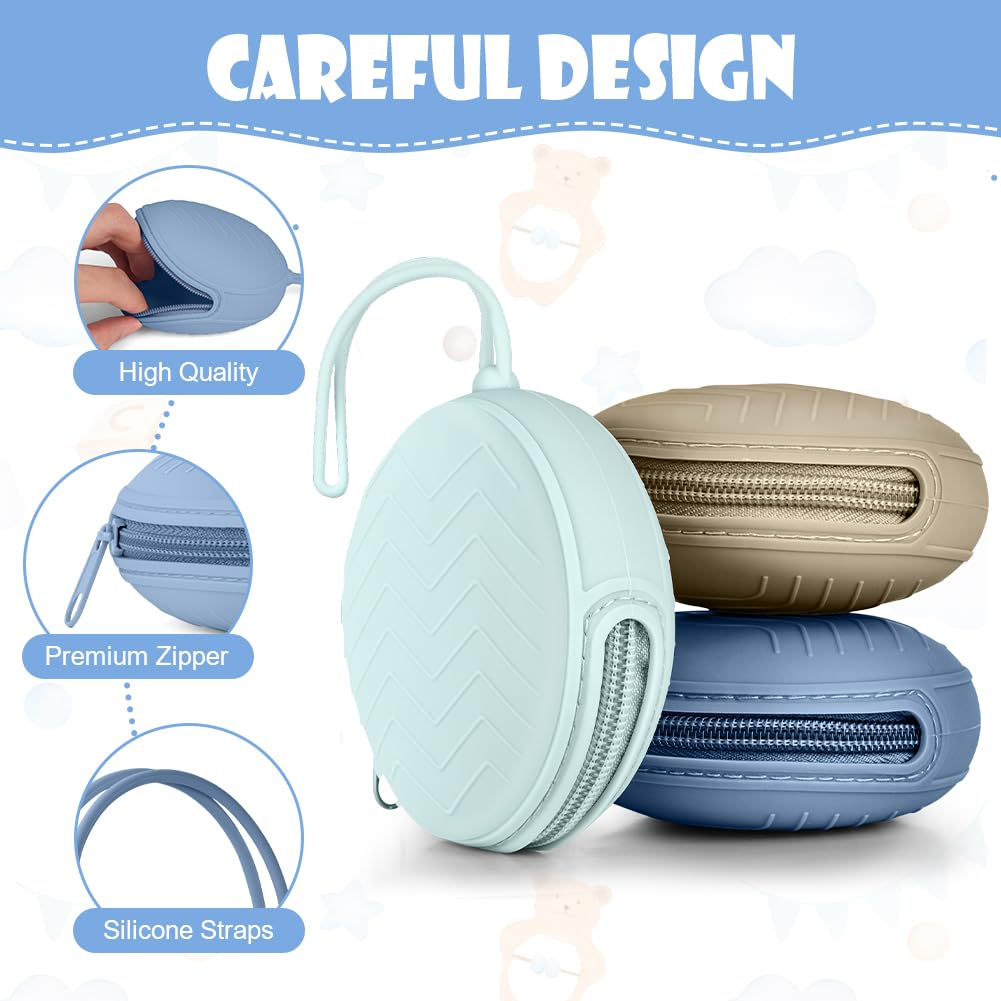 Boite a Sucette Bebe 3pcs Silicone Rangement Portable Impermeable sans BPA Voyage Gris fume Kaki Bleu