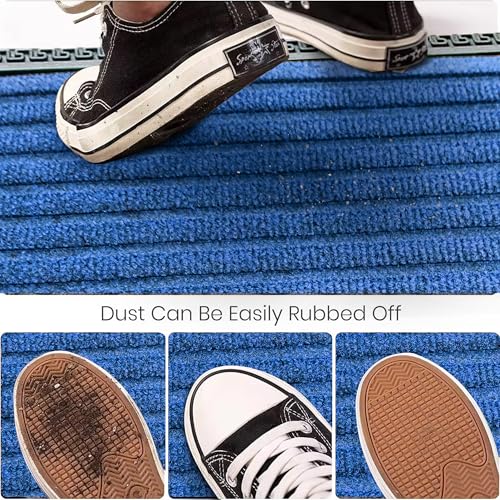 Image of Yellow Weaves 2 Pcs Door Mat for Home Entrance, Outdoor Rubber Mat - Non-Slip, Anti Skid Foot Mat, Dirt Trapper, Heavy-Duty, Weather-Resistant, Waterproof Doormat (40x60cms, Stripe, Blue Color)