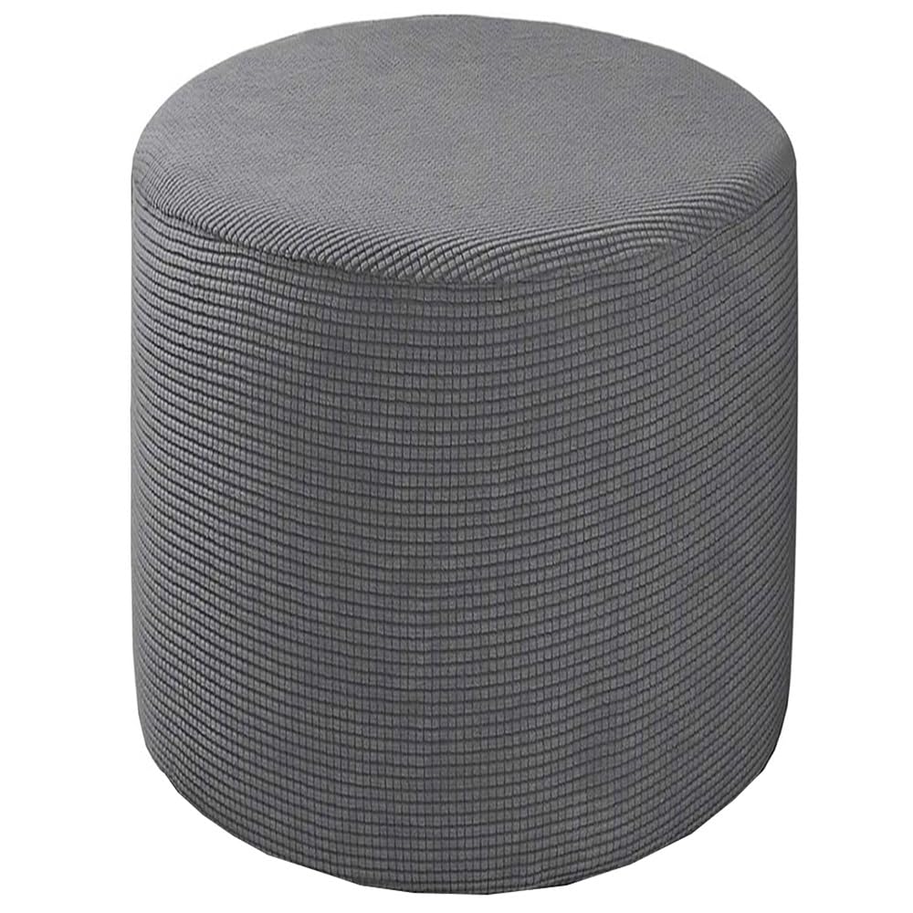 Odaima Round Ottoman Slipcover Cover Velvet Small/Large Footstool Protector Covers Stool Ottoman Covers Stretch with Elastic Bottom, Feature Textured Checked Fabric Machine Washable(#2,Diameter:65cm) — image 1