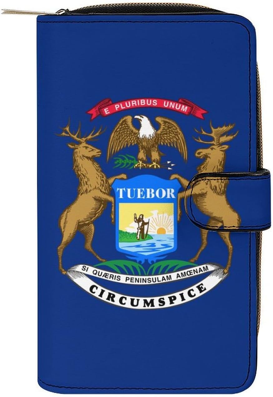 Michigan Flag Fashion Wallet Credit Card Holders Large Wristlet Handheld Coin Pockets