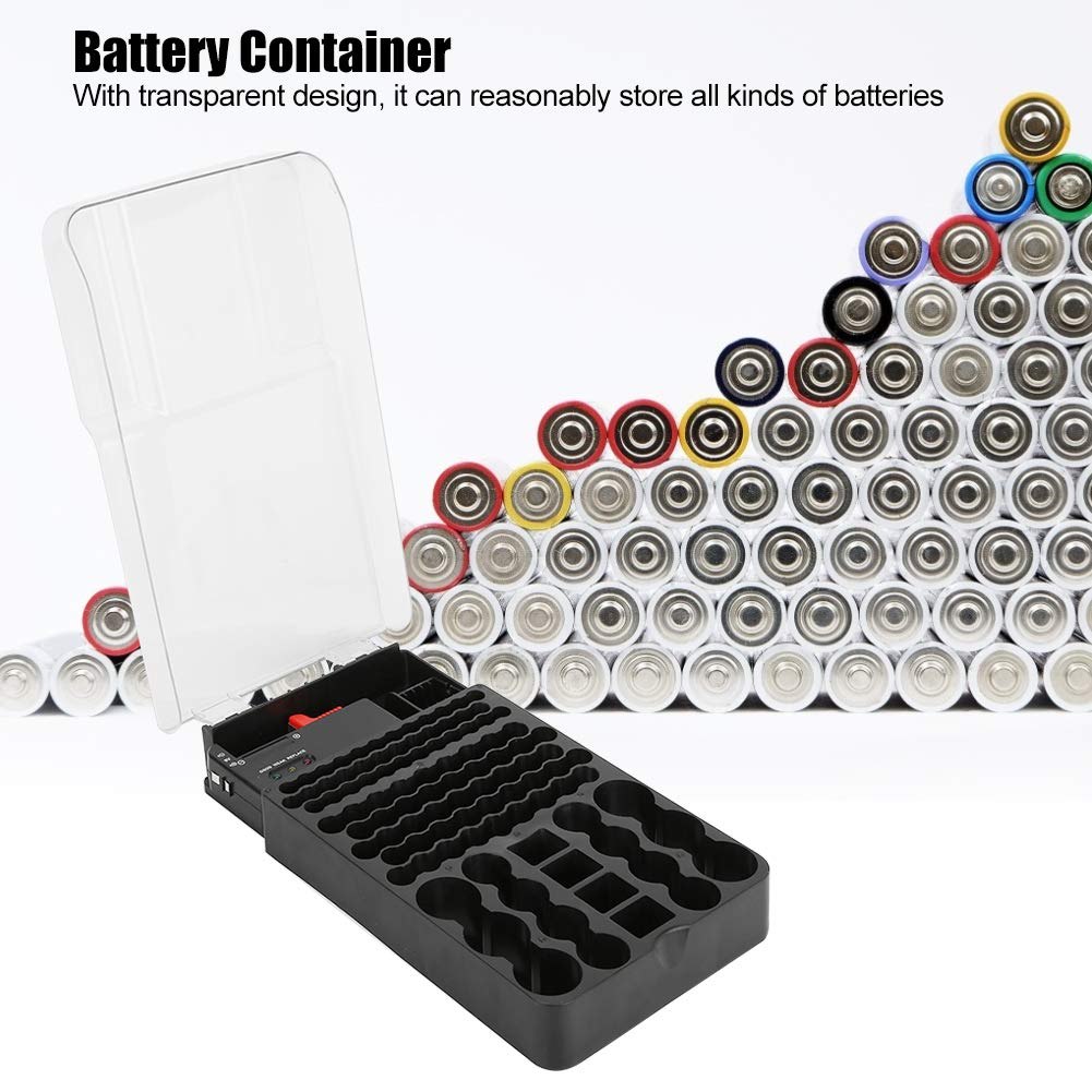 Conteneur en matériau ABS Transparent – ​​Mallette de Rangement multifonctionnelle à 104 Compartiments et Organisateur avec testeur de Batterie intégré – Indicateur d'état à 3