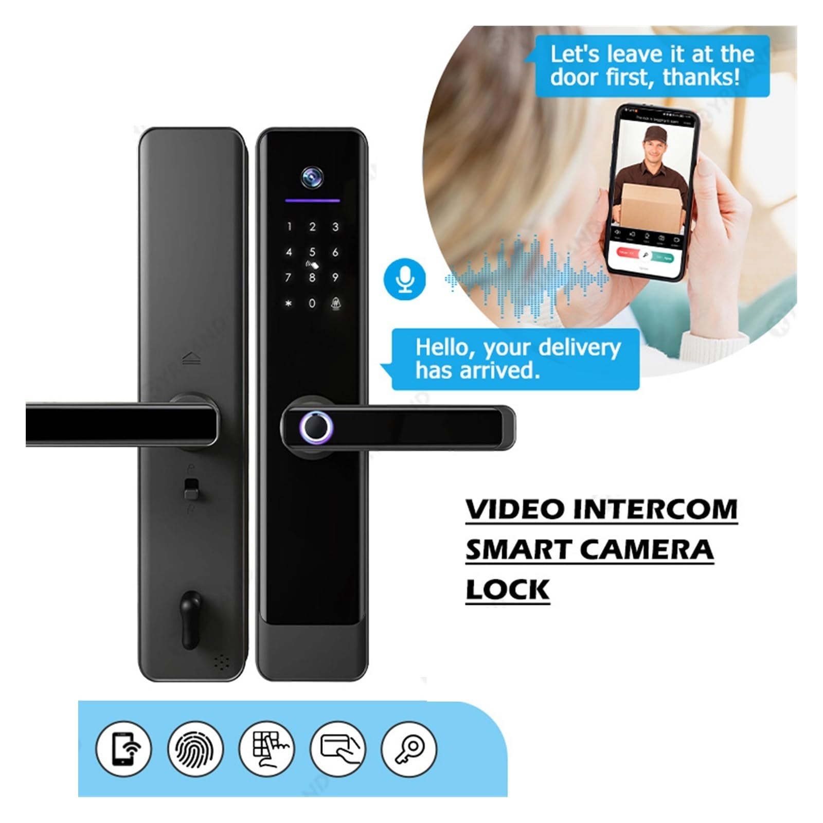 Serrure intelligente, Interphone Vidéo Wi-Fi, Serrure Connectée Étanche Avec Déverrouillage À Distance, Biométrie Électronique Numérique Et Verrouillage Intelligent For La Maison(E908 4085)