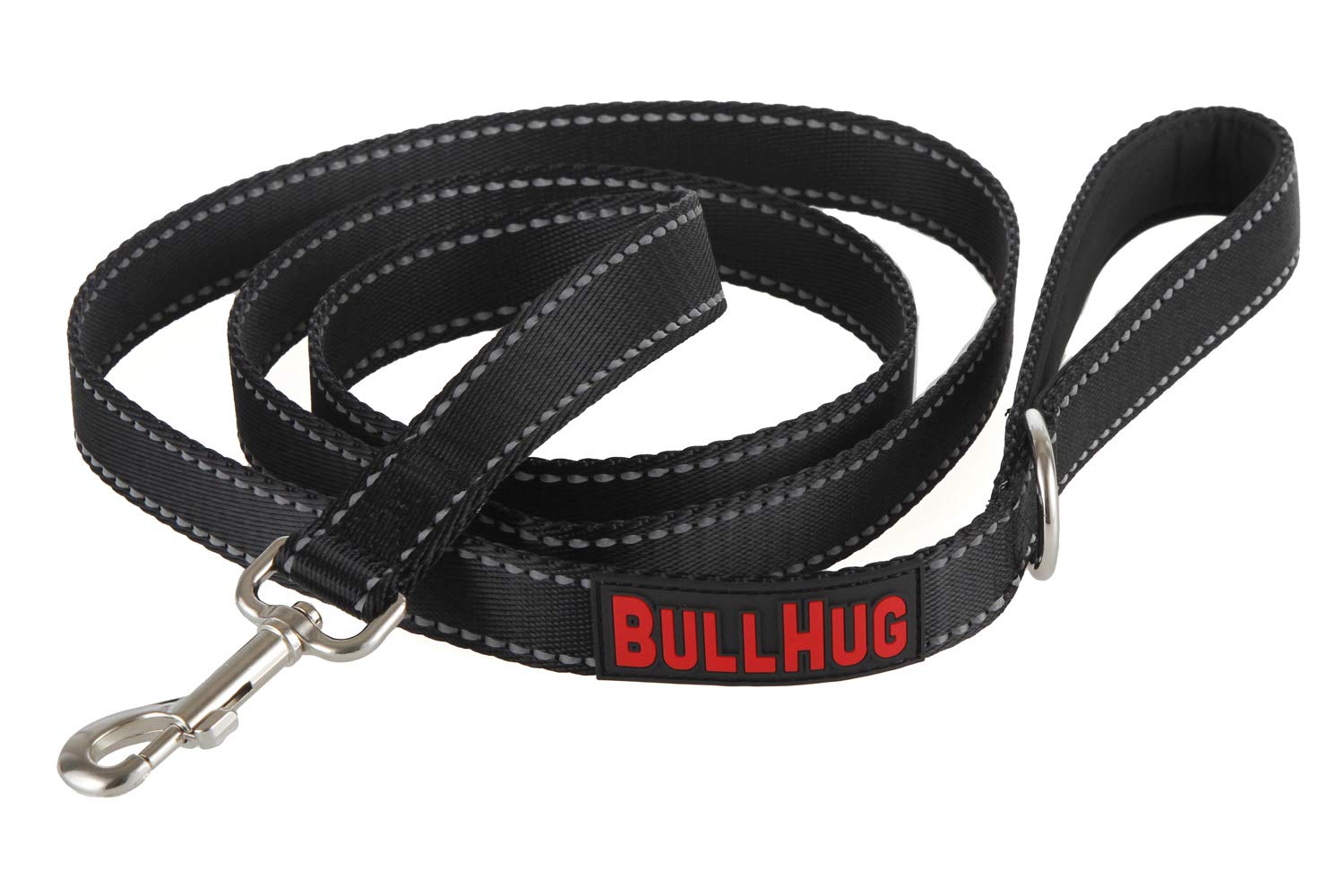 BullHug Dog Leash 6ft Nylon - Dog Lead Padded Handle - No Pull Soft Grip Metal Clip Quilted - Reflective Leashes for Training Walking French Bulldog Pug for Small Medium Large Dogs