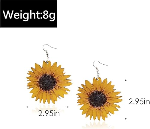 Miniatura 6 de Aretes colgantes con diseño de margaritas amarillas con diseño de girasol y madera, diseño de bandera americana, para mujeres y niñas