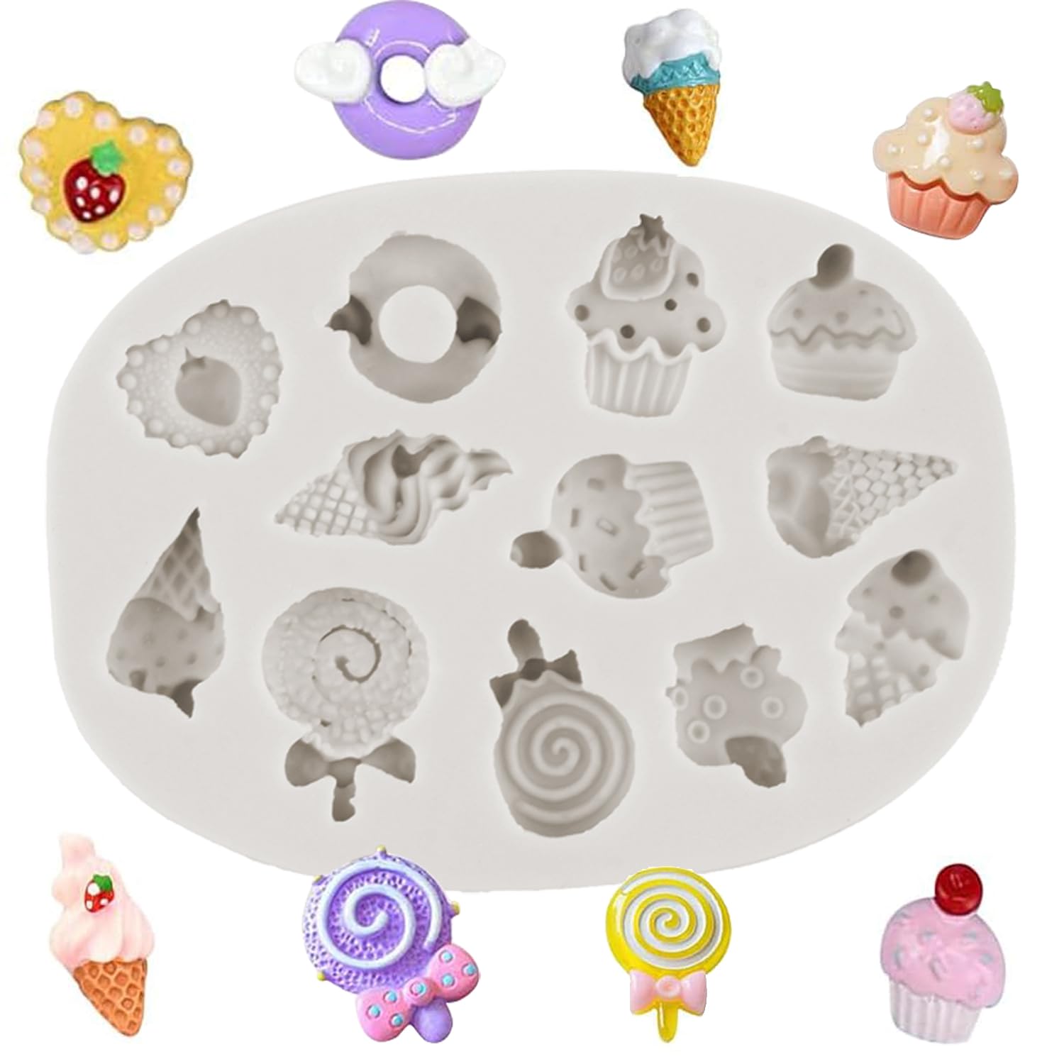 MINFEIDMS Ice Cream Silicone Moulds Candyland Fondant Moulds Lollipop Chocolate Mould for Cake Decorating Cupcake Topper Gum Paste Candy Polymer Clay