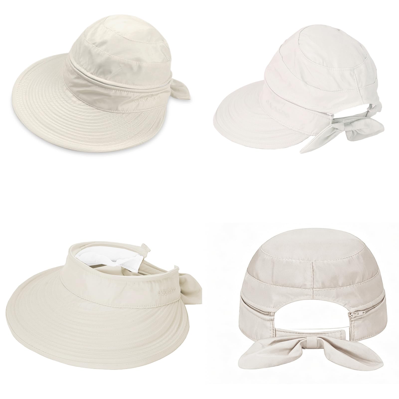 KXF Sombrero de sol para mujer con protección UV, visera plegable de ala ancha con parte superior desmontable, sombreros de sol sin topless para verano, playa, senderismo, ajuste ajustable
