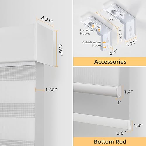 Miniatura 4 de ACMEART Persianas dobles motorizadas con control remoto, juego de persianas de día y noche con filtro de luz de cebra y persiana enrollable opaca,