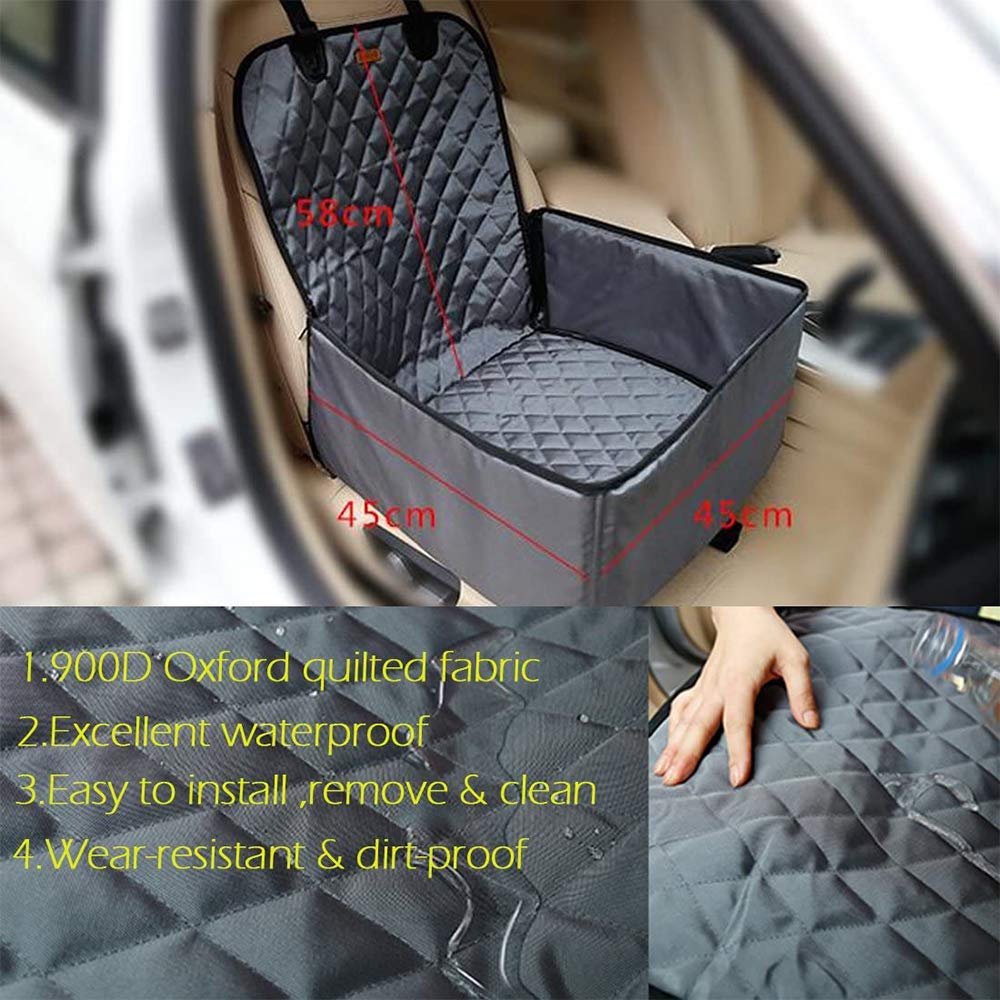 UCARE 2 in 1 Pet Bucket Seat Cover Scratch-Proof Booster Seat Protector Travel Nonslip Waterproof Passenger Car Front pet seat Cover with Cat Dog Safety Belt for Cars SUVs (Grey)