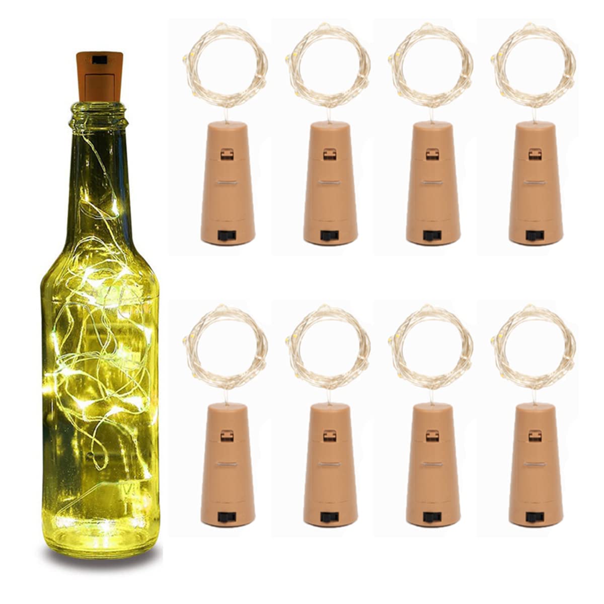 8 Pack LED Bottle Light with Cork, 2M 20 LED Cork Lights for Bottles, Warm White Fairy Lights Battery Operated for Gin, Wine, Table Decorations, Party