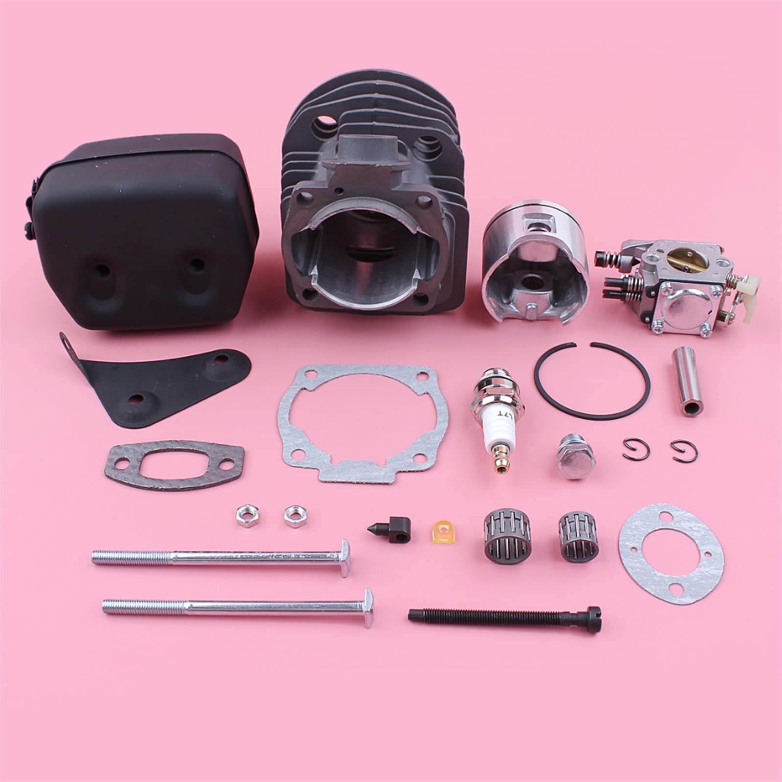 IWBR Kit de carburador de pistón de cilindro de 46mm apto for Husqvarna 55 51 soporte de silenciador de escape junta perno cojinete de aguja motosierra pieza de repuesto