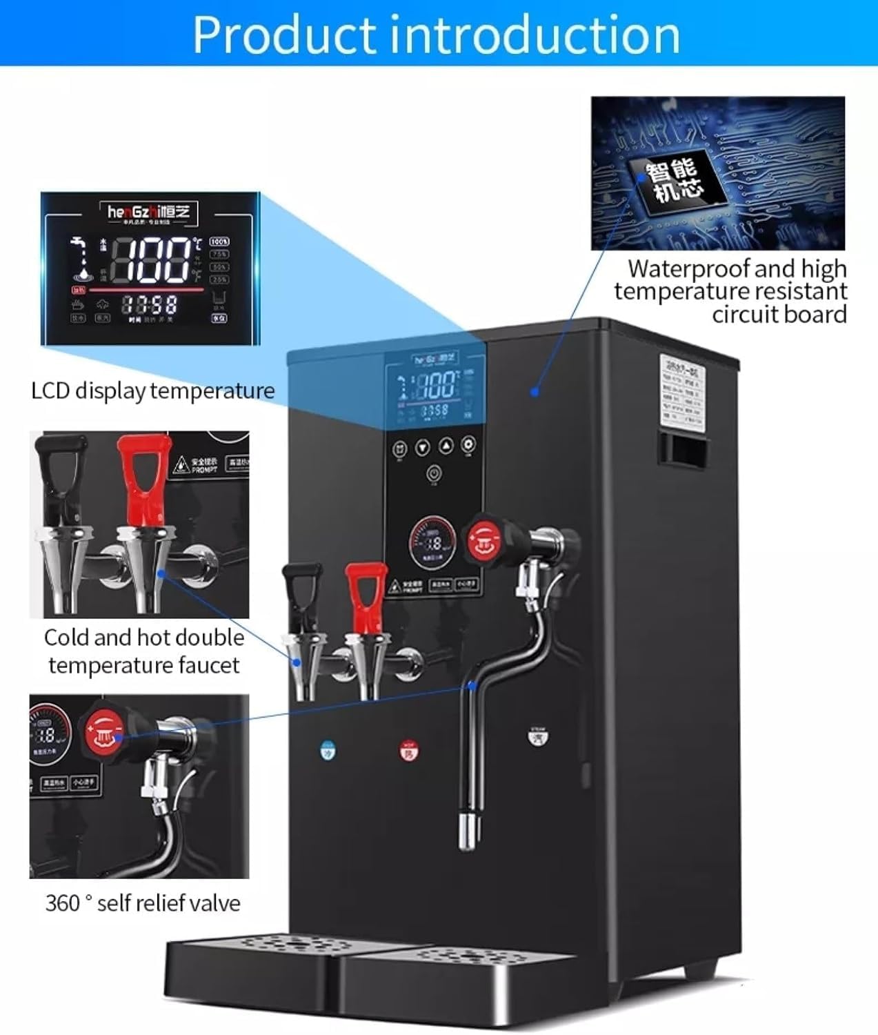 Komercyjny spieniacz do mleka i podgrzewacz, automatyczna maszyna grzewcza 3000 W, stal nierdzewna 20 l, do gorącej i zimnej pianki mlecznej oraz przygotowywania kawy