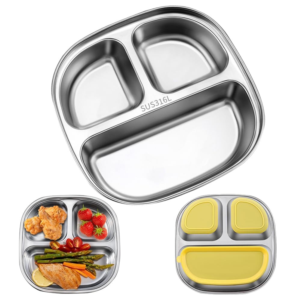 Piatto Bambini Acciaio Inox Con Ventosa - 3 Scomparti, Lavabile, Microonde Safe - Foto 8