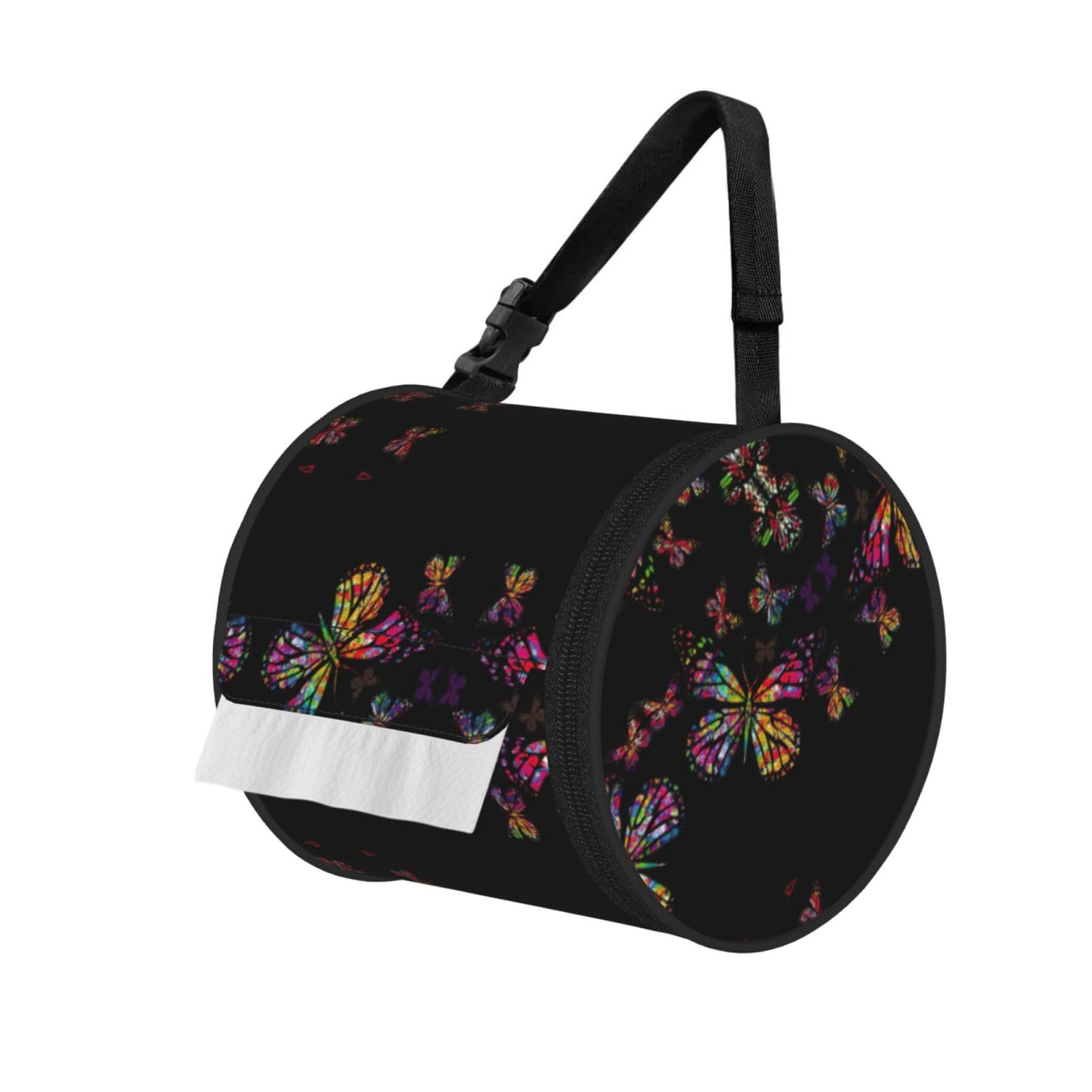 Pretty butterfly Printed Hanging Tissue Organizer, Smooth Zipper Oxford Cloth Roll Holder for RV Bathroom Desk