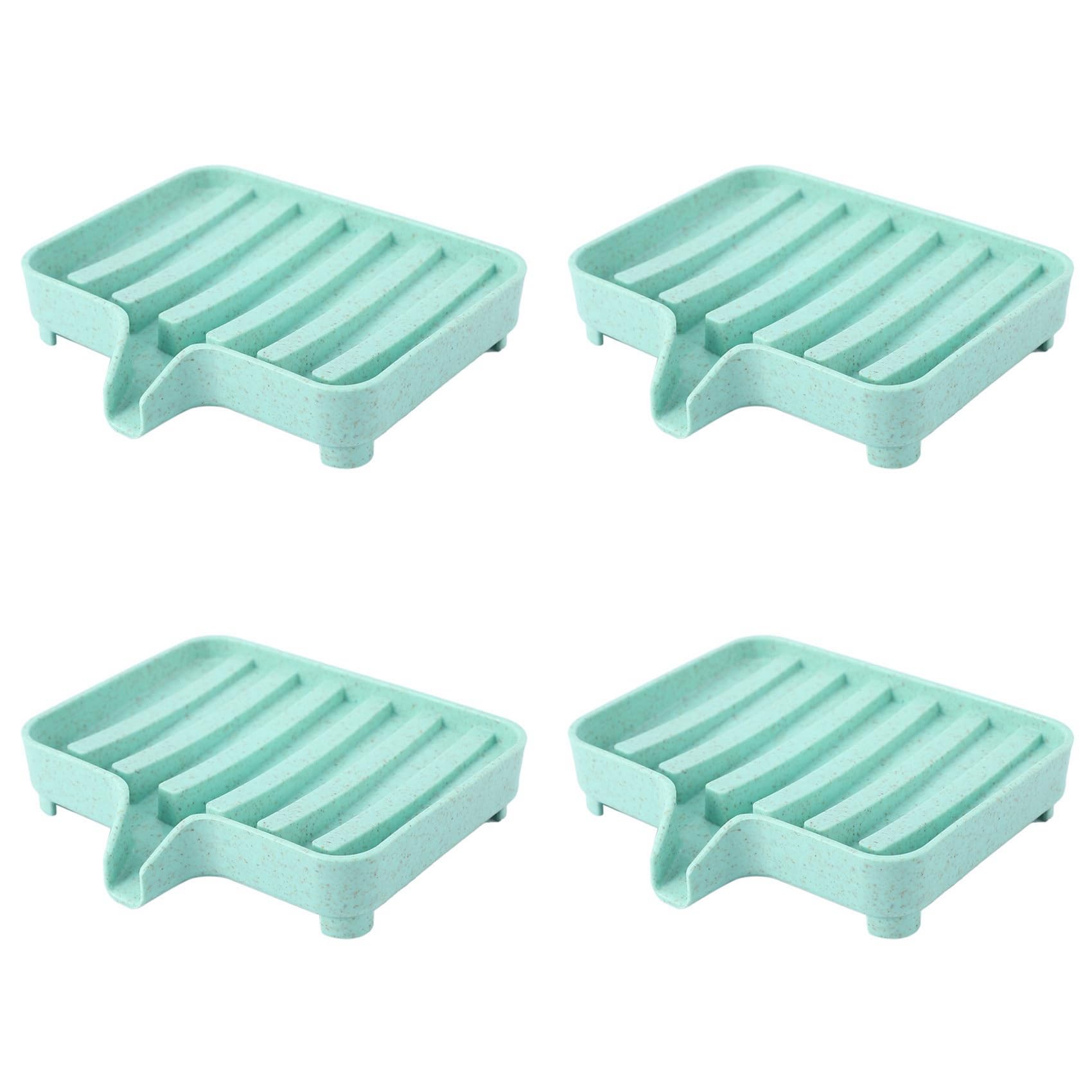 Vjsujehgy Sponge Holder Storage Rack Drain Soap Box Tray Soapbox 4 Pcs Shower Soap Tray Tool Soap Dish Plate Holder Green