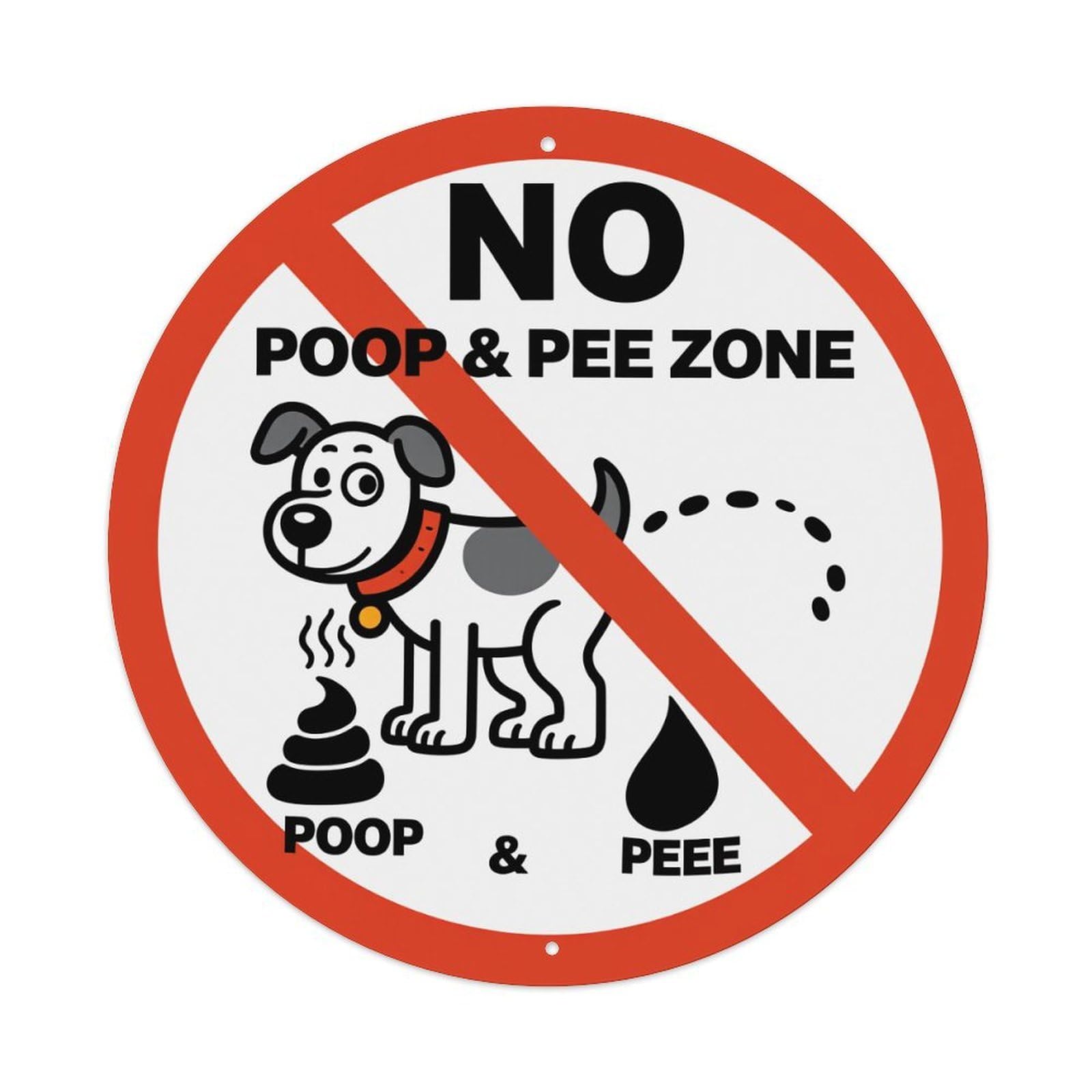 No Poop Pee Zone Sign Round Tin Sign Vintage Metal Poster, Home Bar Garage Man Cave Cafe Indoor & Outdoor Wall Decoration 8x8Inches