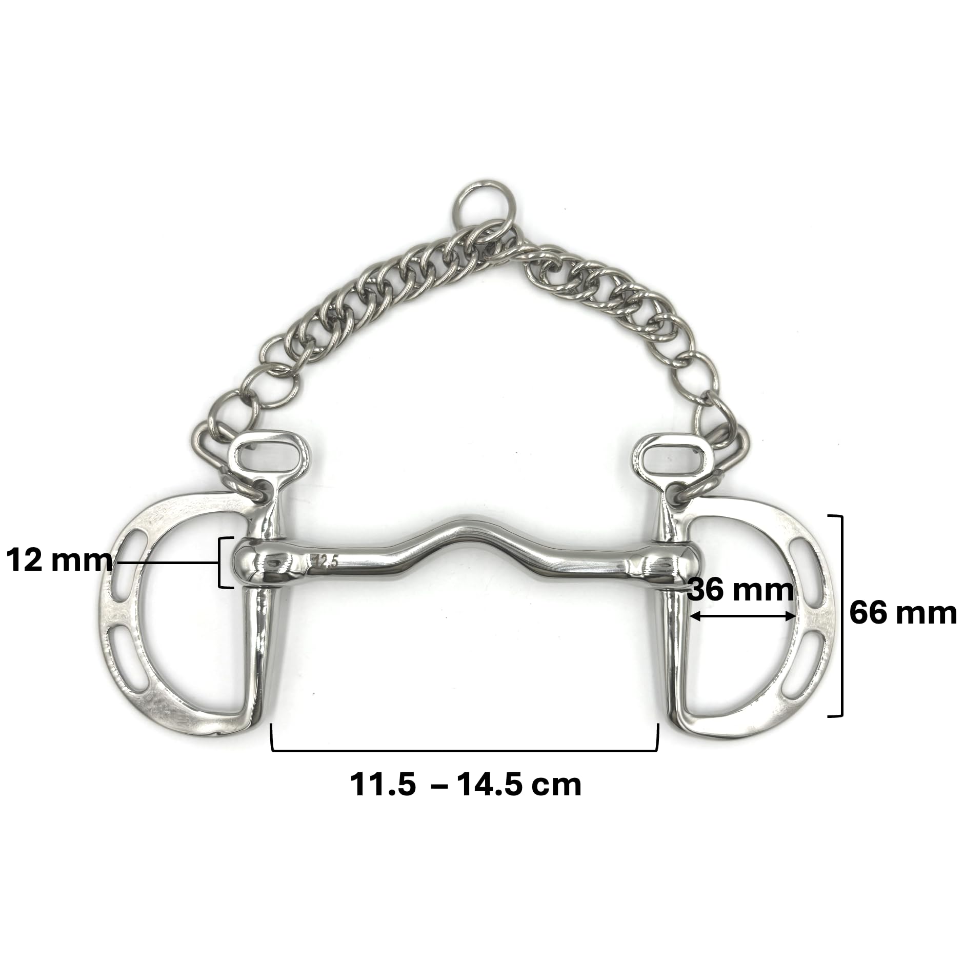 Gebiss Kimblewick Springkandare starre Stange mit Schlitzen und Zungenfreiheit aus satiniertem Edelstahl 12 mm (14.5 cm)