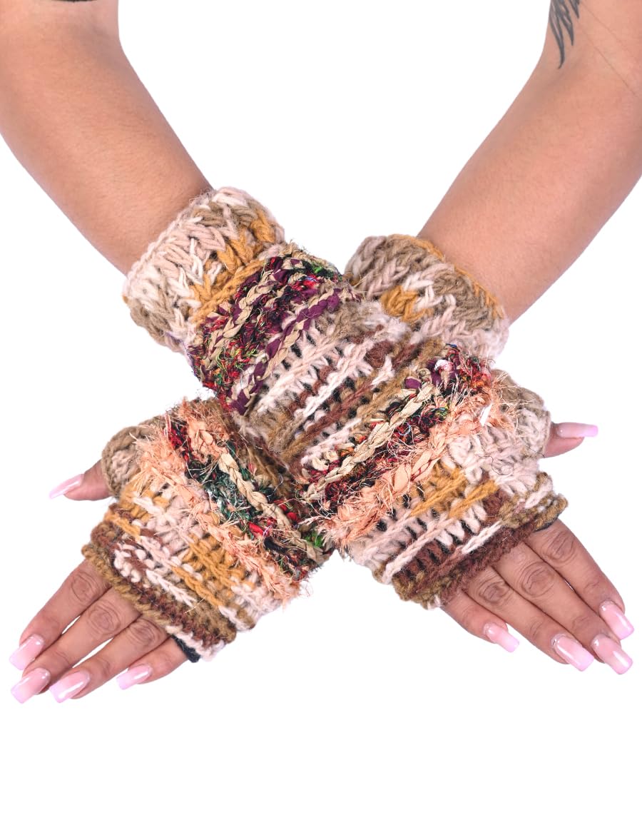 THE COLLECTION ROYAL Fingerless Hand Knitted Cozy Woolen Fingerless Mitten Gloves Handwarmer