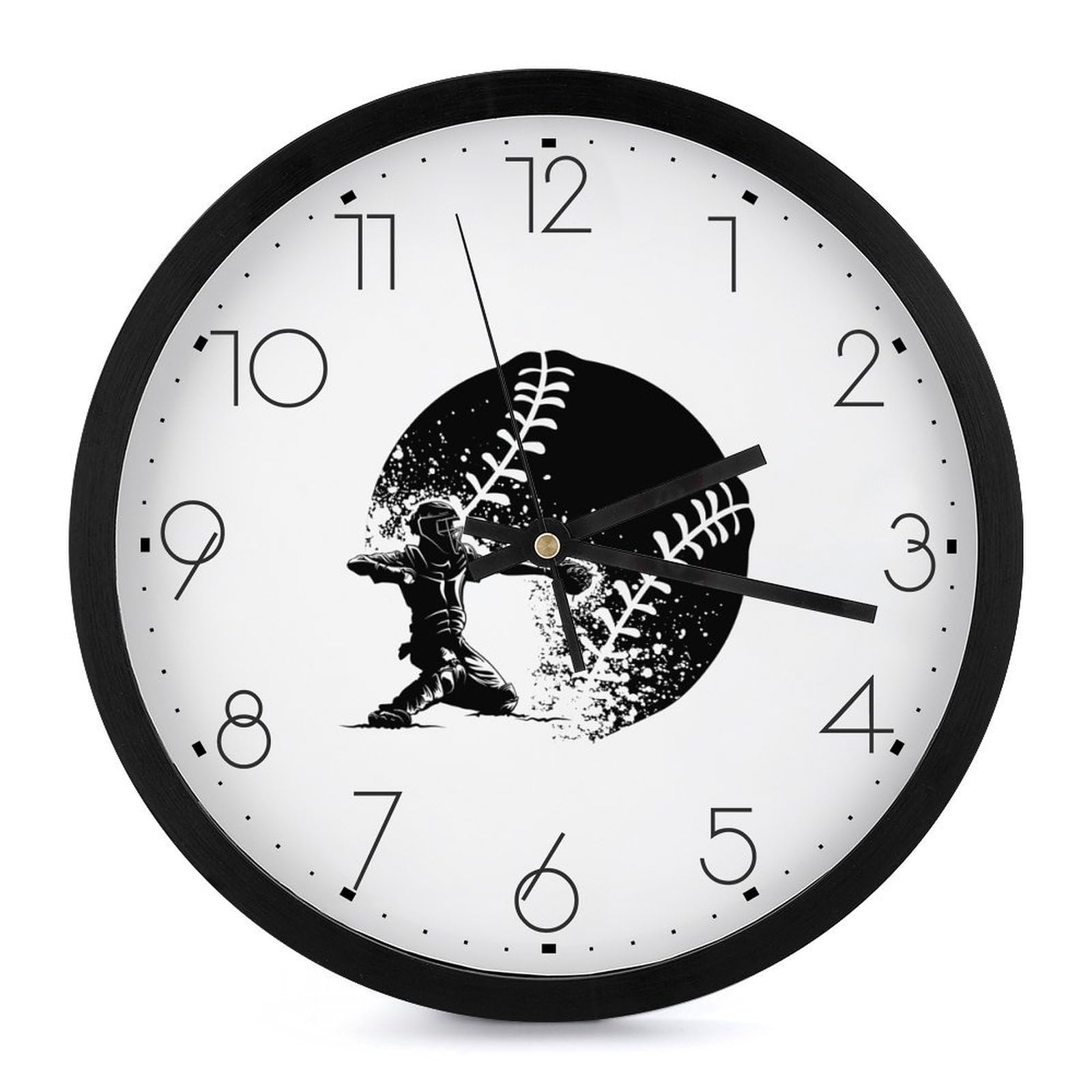 Amazon.co.jp: 野球 ボール柄 白黒 壁掛け時計 かけ時計 置き時計 連続