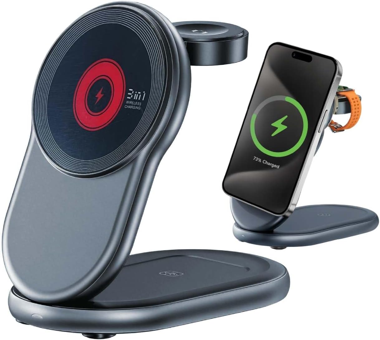 3-in-1 Traveling Magnetic Wireless Charging Station, Foldable Fast Wireless Charger Stand for Phones (12–17 Series), Watch & Earbuds, Portable Phone Charging Station, USB-C Charger