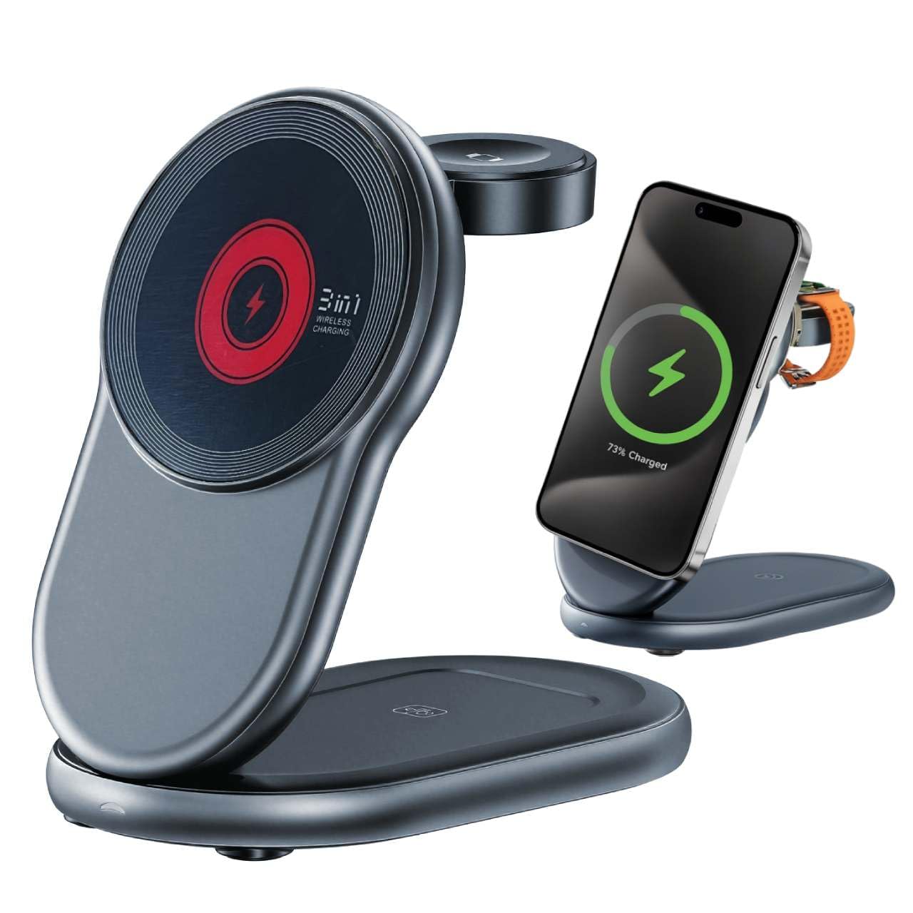 3-in-1 Traveling Magnetic Wireless Charging Station, Foldable Fast Wireless Charger Stand for Phones (12–17 Series), Watch & Earbuds, Portable Phone Charging Station, USB-C Charger