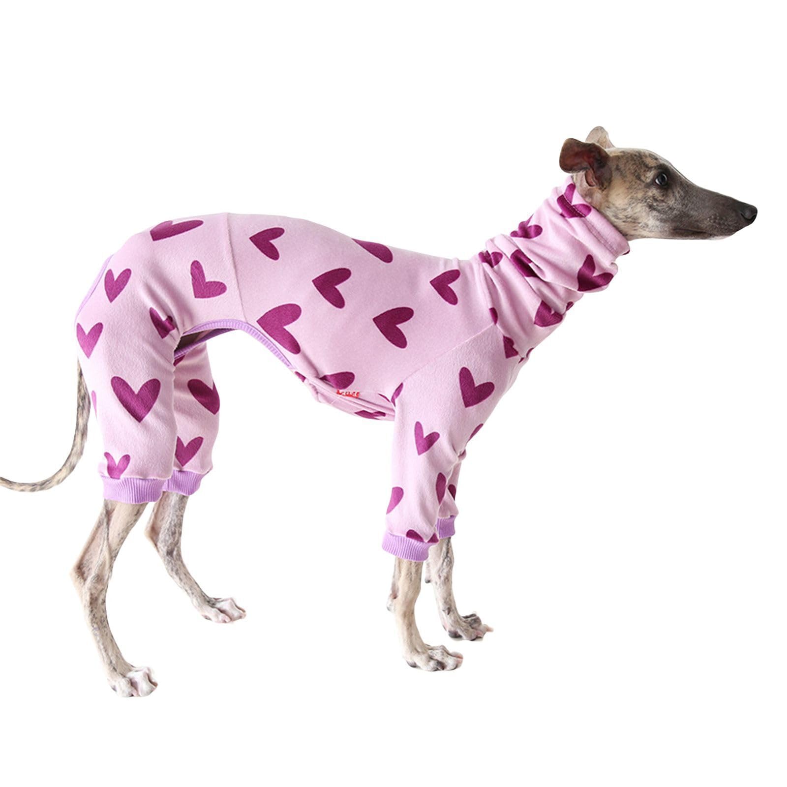 Lightweight Italian Greyhound Jumper，Turtleneck Whippet Four-Legs Cotton Pajamas Soft Dog Onesie Loungewear Dogs Jumpsuit, Purple Love_S