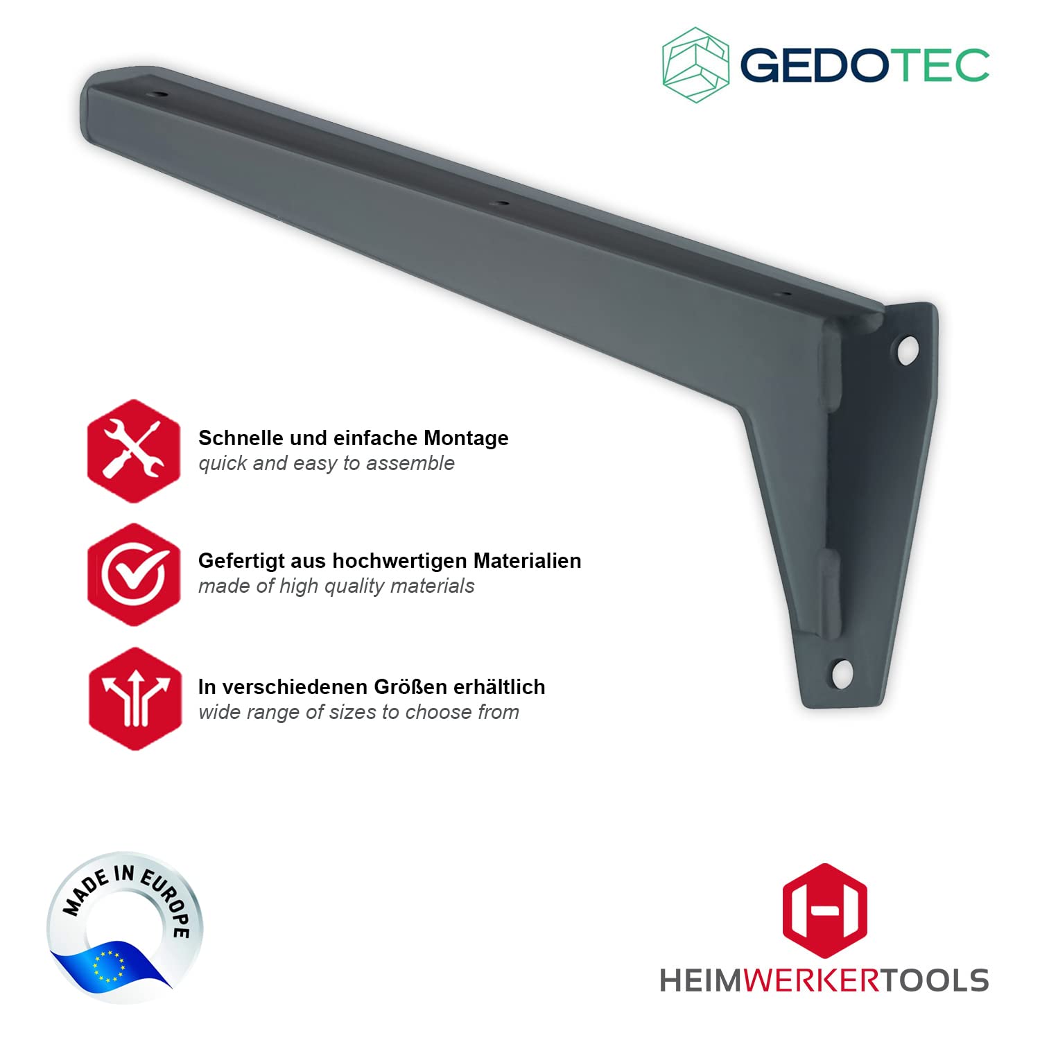 Gedotec Winkel-Schwerlastträger Metall Regalträger - MIRA | Tiefe: 680 mm | Schwerlast-Konsole Tragkraft 150 kg | Regalkonsole Stahl grau | Materialstärke 6 mm | 1 Stück - Wandkonsole für Regalböden