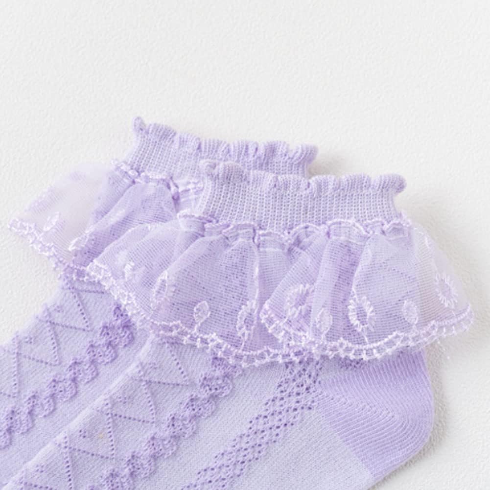 4 Pairs Baby Toddler Girls Lace Ruffle Cotton Ankle Socks Princess Frilly Socks Newborn Infants and Toddlers Gift
