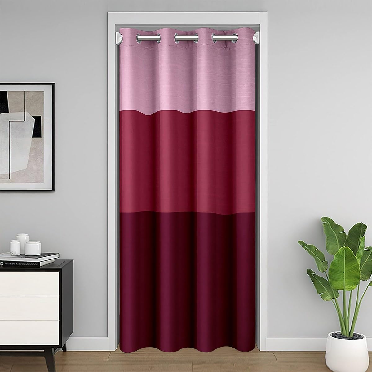 150x203cm Stripes Ombre Pink Win Red Closet Door Cover Curtain for Living Room Geometric Door Curtain for Doorway Privacy Ultra Soft Striped Art 30%-50% Room Darkening Blackout Curtain Abstract