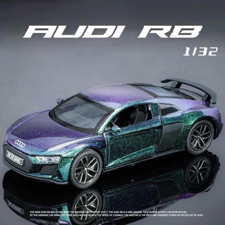 Image of WORSHIPER 1:32 Audii R8 Sport Diecast Metal Pull Back Car with 6 Openable Doors with Sound and Light Toy Decoration car Best Gift Toys for Kids