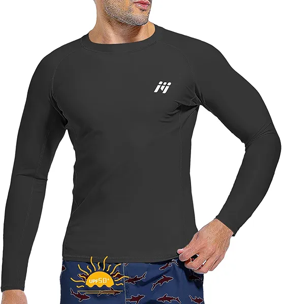 Sun Protection Swim Shirts for Men: SPF UPF 50+ UV Long Sleeve Rash Guard for Fishing Hiking Running Workout Athletic
