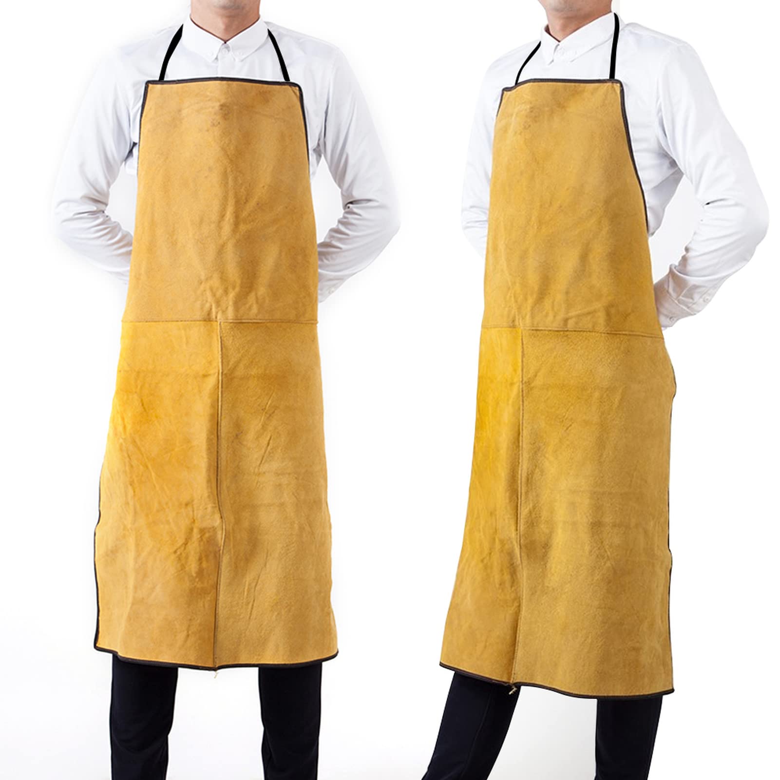 Youyijia Schweißerschürze Flammhemmende 60 x 90 cm Arbeitskleidung | lederschürze schweißerschürze aus Kuhspaltleder Hitzebeständig Spaltleder Latzschürze Verstellbare Schutzkleidung