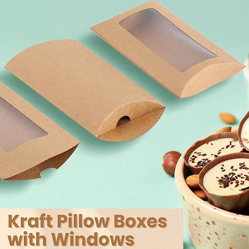 Miniatura 7 de AKOAK 30 fundas de almohada de papel kraft de 5.7 x 2.95 pulgadas con ventana transparente, caja de embalaje de dulces, caja de regalo favorita de