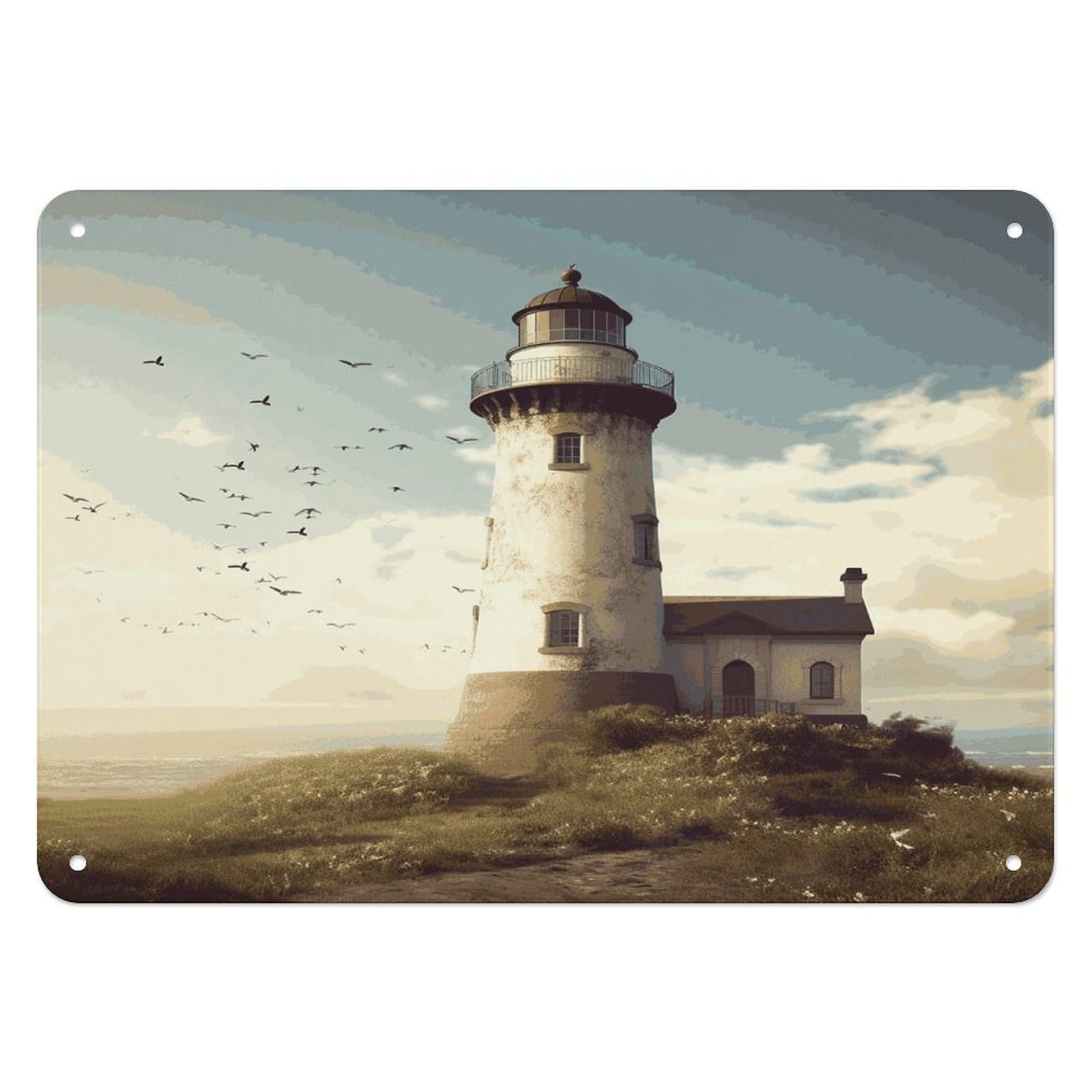 Fekiloot Style Old Lighthouse Wall Decor Iron Painting Metal Sign