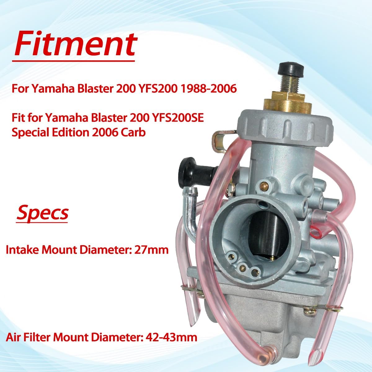 Blaster 200 Carburetor for Yamaha Blaster 200 YFS 200 1988-2006 ATV Carb Parts with Air Filter & Fuel Petcock Valve