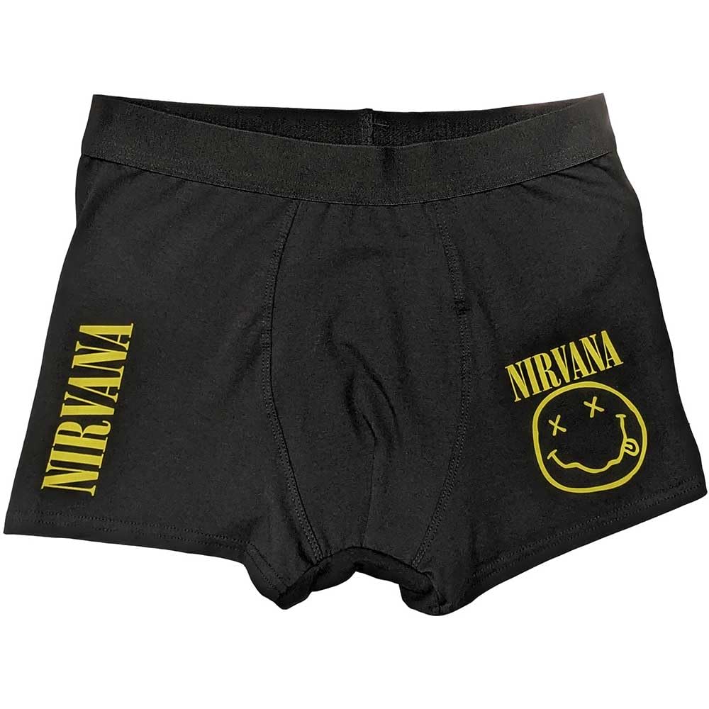 Rock Off Officially Licensed Products Unisex Black Nirvana Yellow Grunge Smile Boxer Shorts Xxl