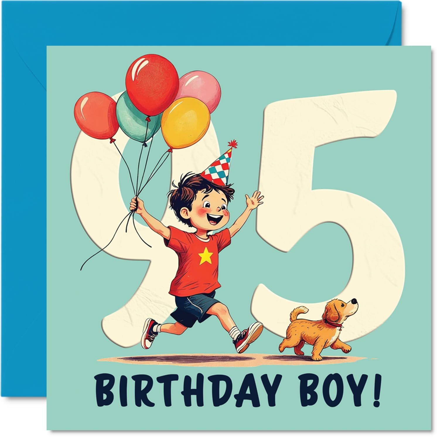 95th Birthday Cards for Men - Balloon Boy - Happy Birthday Card for 95 Year Old Man Uncle in Law Uncle Step Dad Husband, 145mm Bday Greeting Cards
