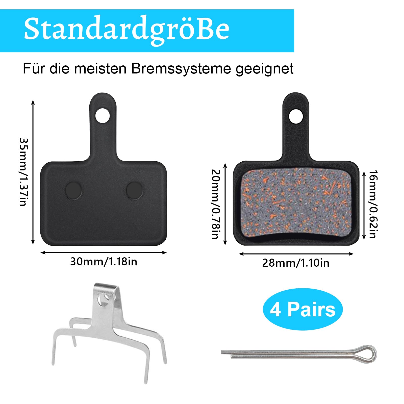 Lot 4 Paires Plaquettes Frein Vélo – Semi-métalliques, Compatibles BR-M355 M375 M475 M495, VTT, Haute Performance