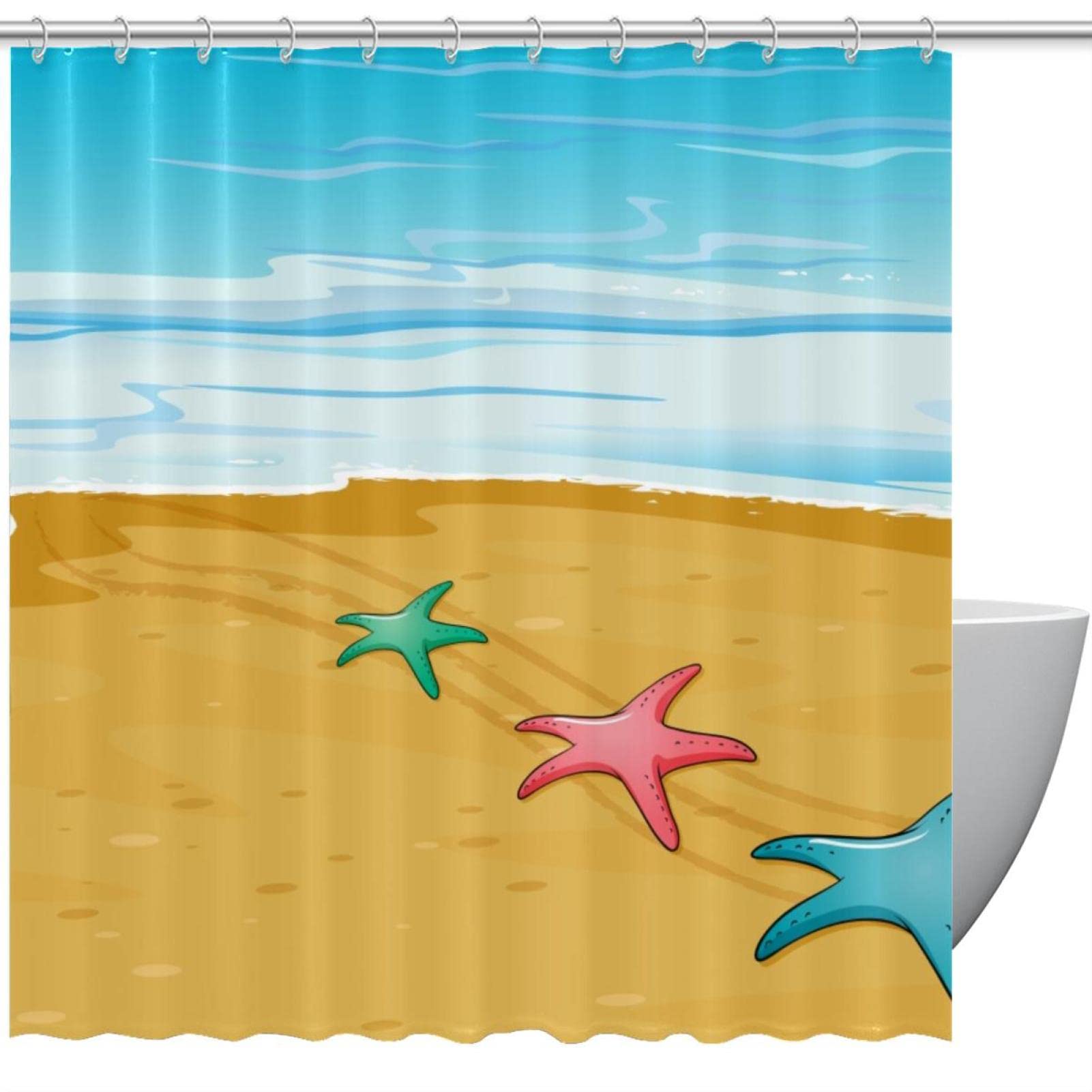 Rideau de douche plage 167x182 cm anti-éclaboussures pour sol sec