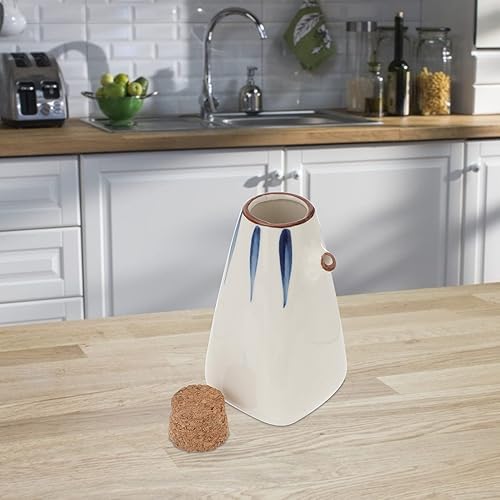 Miniatura 5 de Hemoton Botella dispensadora de aceite de cerámica japonesa de 7.4 fl oz, 3 unidades de loza Ponzu, dispensador de vinagre con tapón de madera,