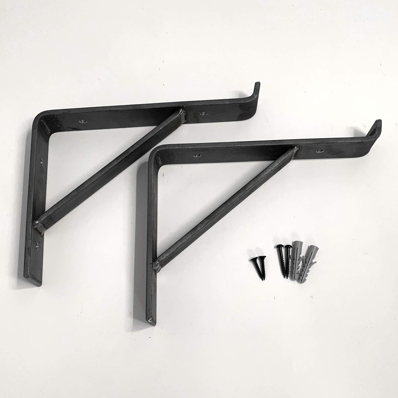 Rustic Scaffold Board Heavy Duty Shelf Brackets/Shelving Industrial Iron/Steel (Pair) by BMF Direct® (225mm Down with Support)