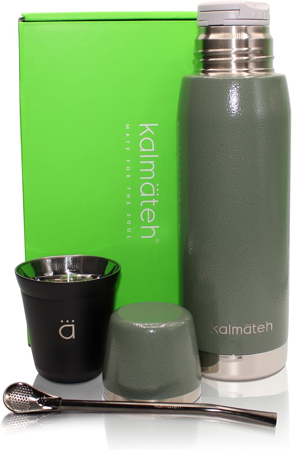 KALMATEH Yerba Mate Gourd and Thermo Set- Small Yerba Mate Gourd 5oz, Vacuum Insulated Mate 760ml, Bombilla Filter Straw and Cleaning Brush