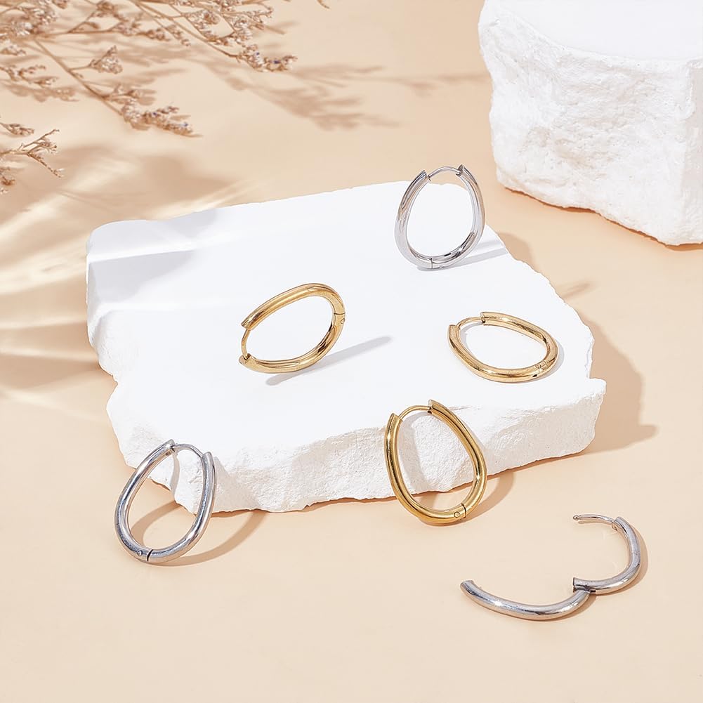 UNICRAFTALE 24Pcs 2 Colors Huggie Hoop Earrings 22.5mm Ear Cuff Tiny Hoop Earring Stainless Steel Earrings Teardrop Earring Earwires Components Jewelry Gift for DIY Jewelry Making