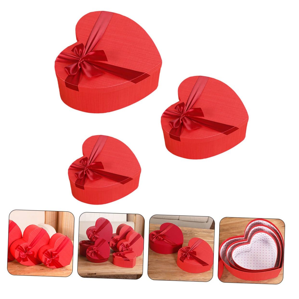 Gogogmee 3 Stück pack Rote Herzförmige Geschenkboxen aus Papier Aufbewahrungsboxen für Valentinstag Hochzeiten und Dekoration