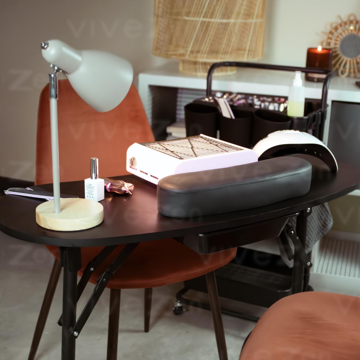 Vivezen - Mesa de manicura Profesional Plegable con cajón, Ruedas y maletín de Transporte - Negro