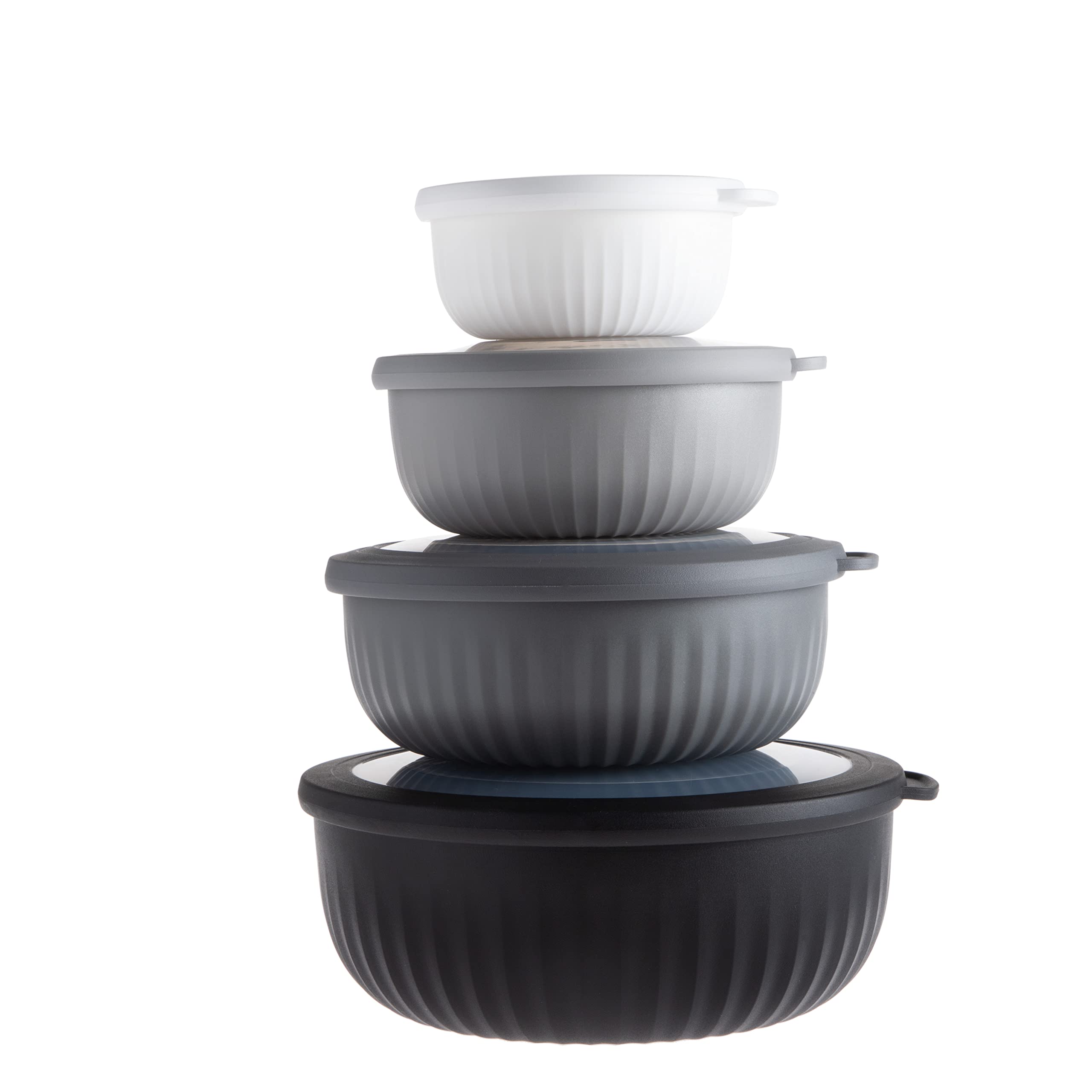 COOK WITH COLOR Prep Bowls - Wide Mixing Bowls Nesting Plastic Meal Prep Bowl Set with Lids - Small Bowls Food Containers in Multiple Sizes (Black Ombre)